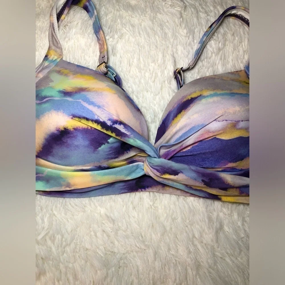 VENUS Purple and Yellow Marble Bikini Top with Adjustable Straps DDD